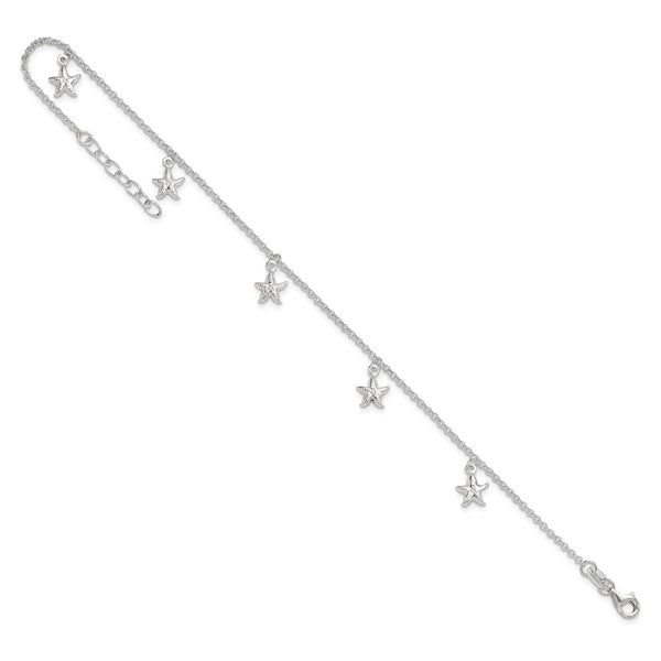 Sterling Silver 10-inch Starfish Anklet