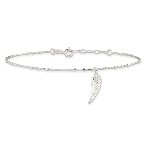 Sterling Silver 10-inch Wing Anklet