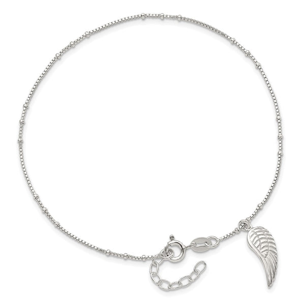 Sterling Silver 10-inch Wing Anklet