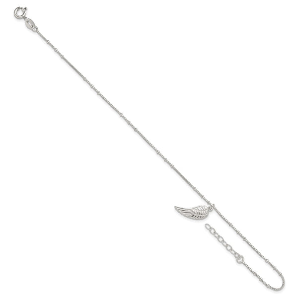 Sterling Silver 10-inch Wing Anklet