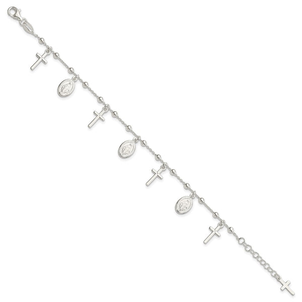 Sterling Silver 7.25-inch Cross Religious Bracelet