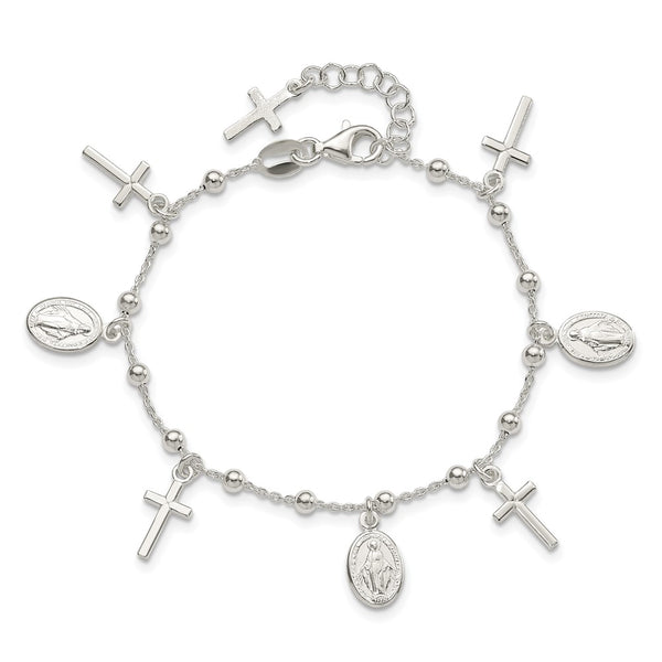 Sterling Silver 7.25-inch Cross Religious Bracelet