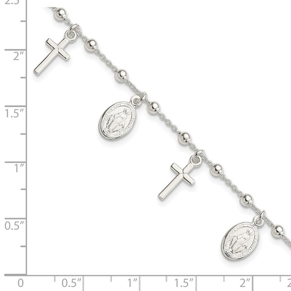 Sterling Silver 7.25-inch Cross Religious Bracelet