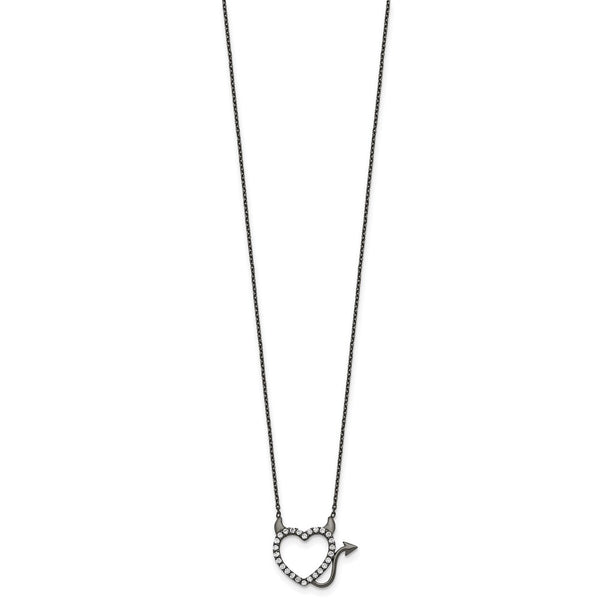 Black Ruthenium Plated Sterling Silver Cubic Zirconia 16-inch Heart Devil Necklace