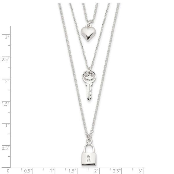 Sterling Silver 16-inch Heart Key Multi-Strand Necklace