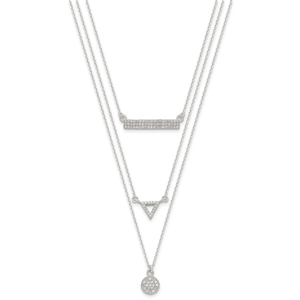 Sterling Silver Round Cubic Zirconia 16-inch Multi-Layer Necklace