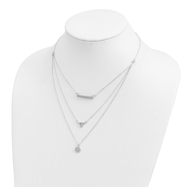 Sterling Silver Round Cubic Zirconia 16-inch Multi-Layer Necklace