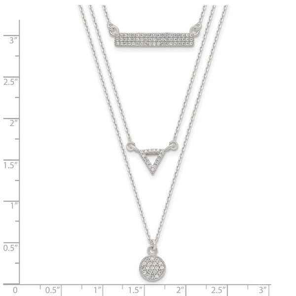 Sterling Silver Round Cubic Zirconia 16-inch Multi-Layer Necklace