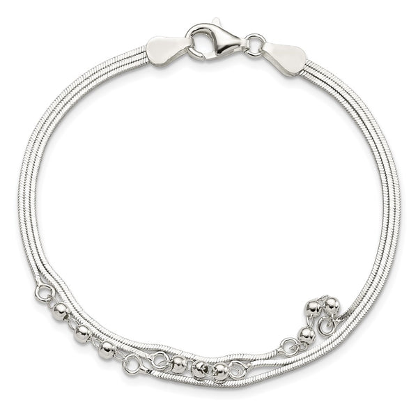 Sterling Silver 7.5-inch Beaded Multi-Strand Bracelet