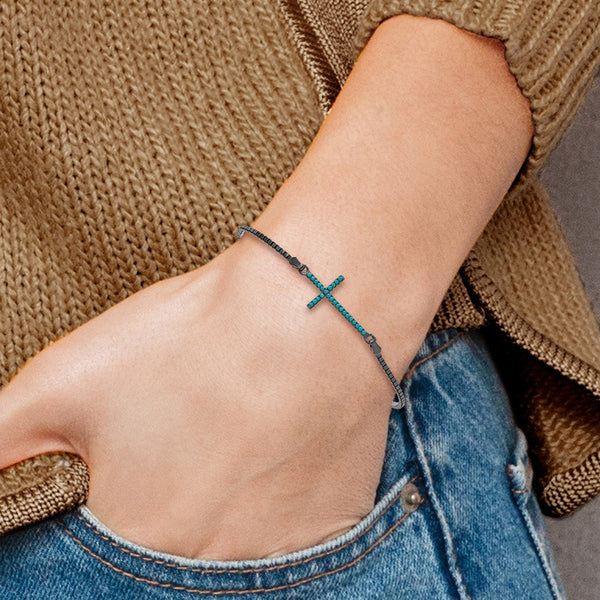 Black Rhodium Sterling Silver Bolo Cross Howlite Bracelet