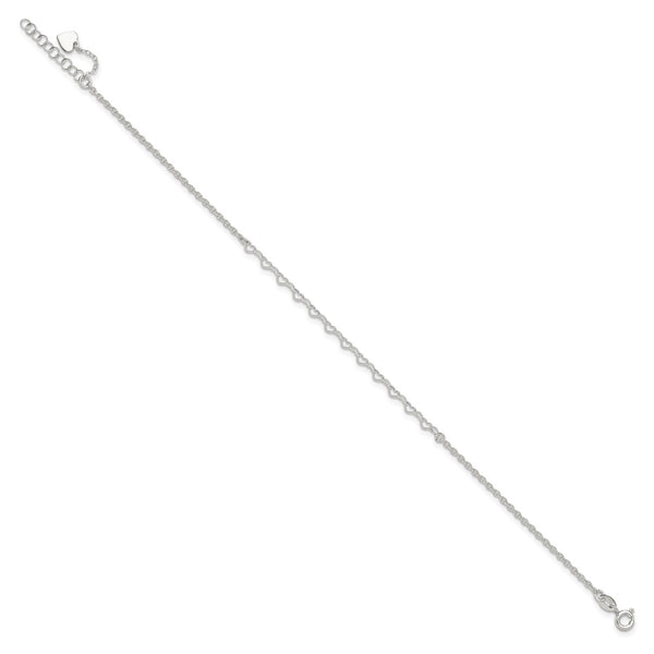 Sterling Silver 10-inch Heart Anklet