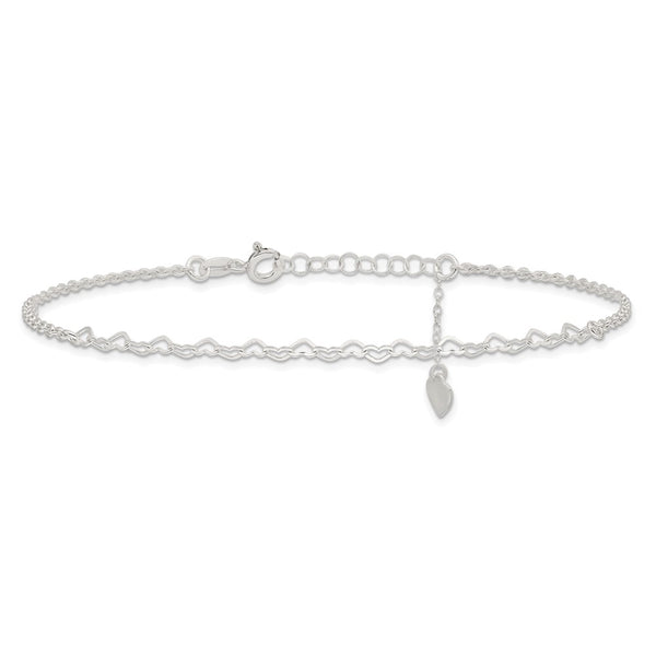 Sterling Silver 10-inch Heart Anklet