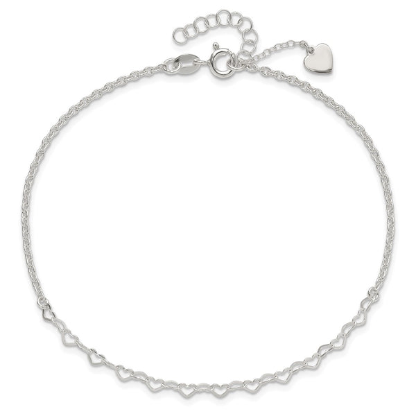 Sterling Silver 10-inch Heart Anklet