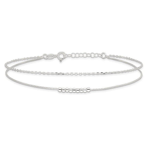 Sterling Silver 10-inch 2-Strand Anklet