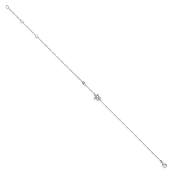 Sterling Silver Cubic Zirconia 11-inch Turtle Anklet