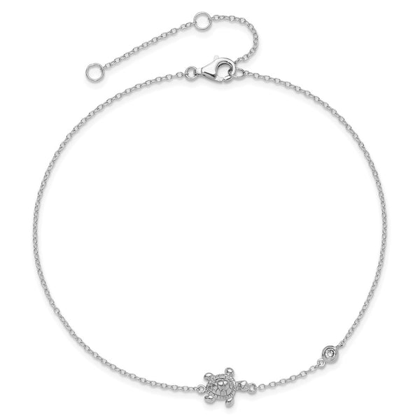 Sterling Silver Cubic Zirconia 11-inch Turtle Anklet