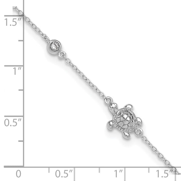 Sterling Silver Cubic Zirconia 11-inch Turtle Anklet