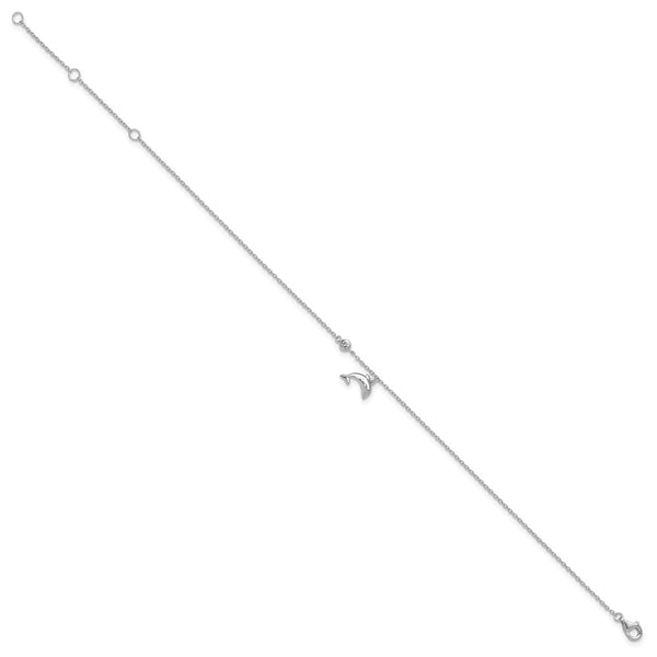 Sterling Silver Cubic Zirconia 11-inch Dolphin Anklet