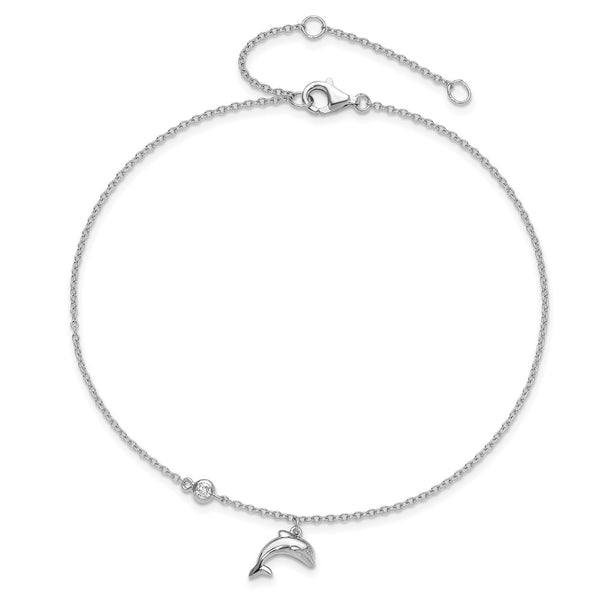 Sterling Silver Cubic Zirconia 11-inch Dolphin Anklet