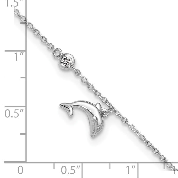 Sterling Silver Cubic Zirconia 11-inch Dolphin Anklet