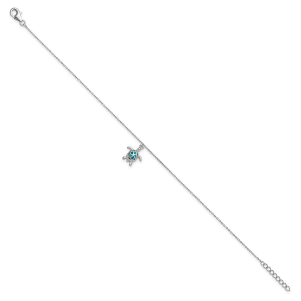 Sterling Silver Opal 10-inch Turtle Anklet