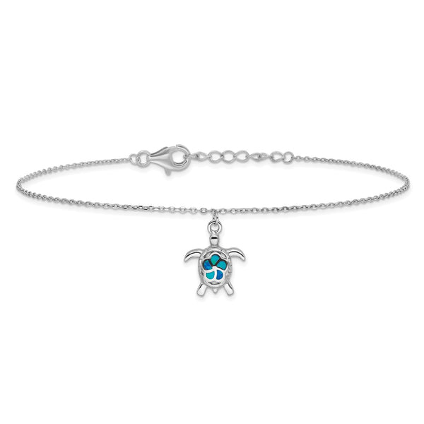 Sterling Silver Opal 10-inch Turtle Anklet