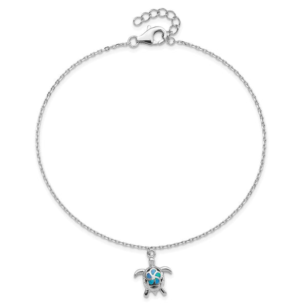 Sterling Silver Opal 10-inch Turtle Anklet