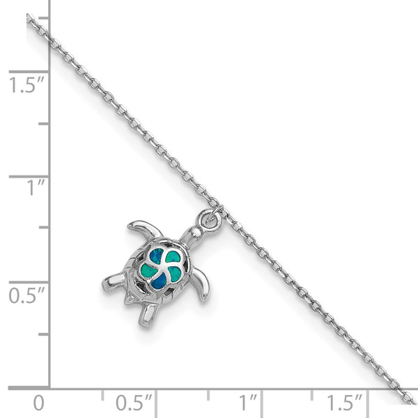 Sterling Silver Opal 10-inch Turtle Anklet