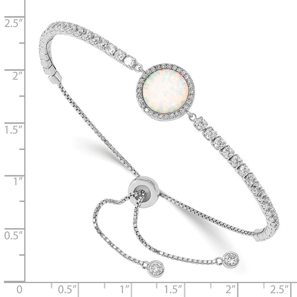 Sterling Silver Opal and Cubic Zirconia Bolo Bracelet