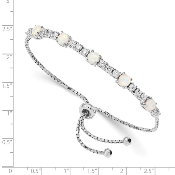 Sterling Silver Opal and Cubic Zirconia Bolo Bracelet