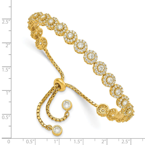 Yellow Gold Plated Sterling Silver Round Cubic Zirconia 10-inch Bolo Bracelet