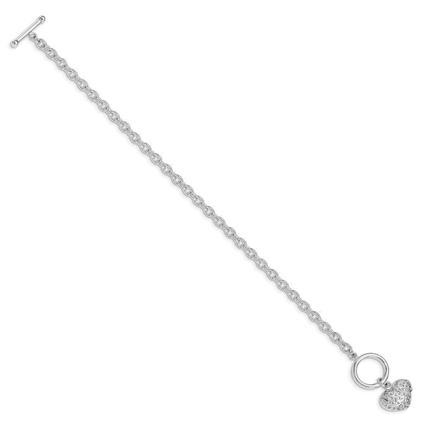 Sterling Silver 7.5-inch 14.4MM Heart Toggle Bracelet