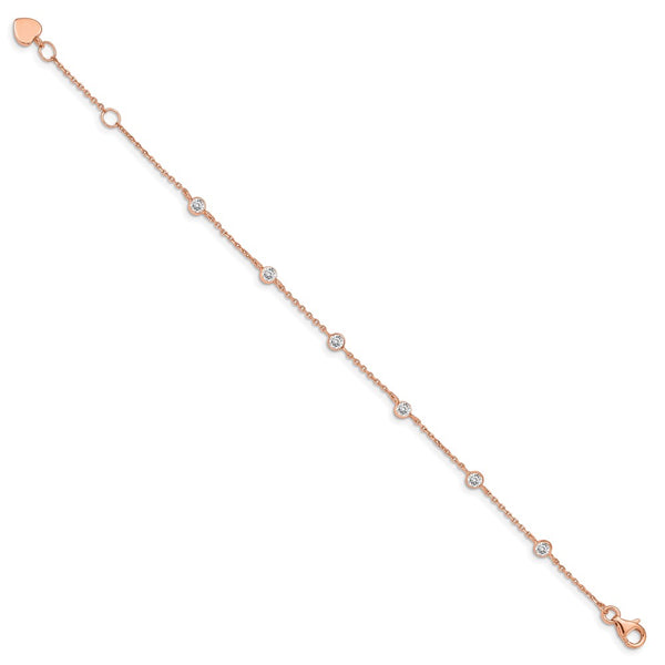 Rose Gold Plated Sterling Silver 4MM Round Cubic Zirconia 7-inch Bracelet