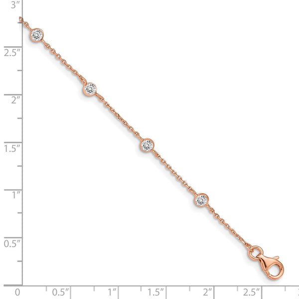 Rose Gold Plated Sterling Silver 4MM Round Cubic Zirconia 7-inch Bracelet