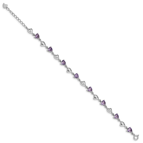 Sterling Silver 5MM Heart Shape Crystal 7.5-inch Bracelet