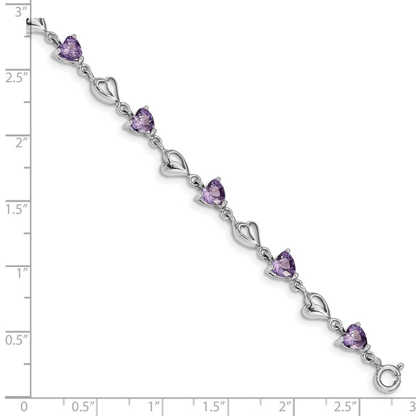 Sterling Silver 5MM Heart Shape Crystal 7.5-inch Bracelet