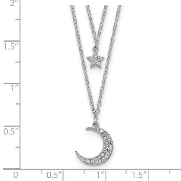 Sterling Silver Cubic Zirconia 18-inch 2-Layer Star & Moon Necklace