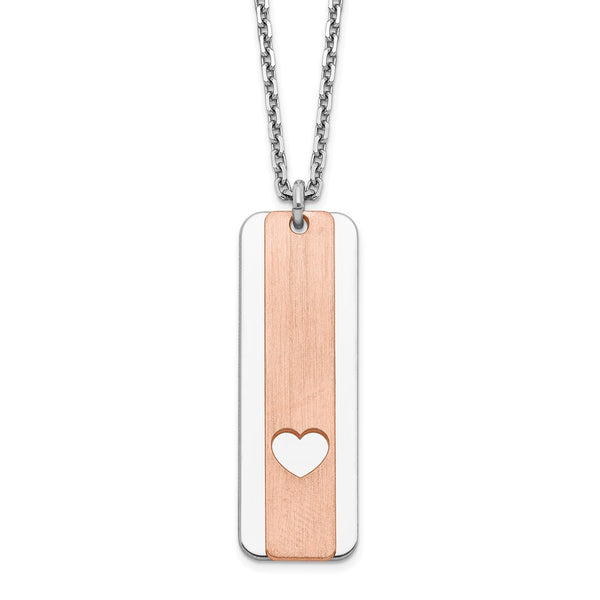 Engravable Sterling Silver 29X10MM 17-inch Heart Dog Tag Two-Tone Necklace