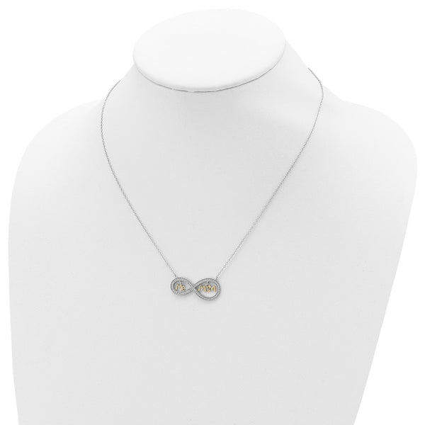 Sterling Silver Cubic Zirconia 18-inch Infinity Mom and Me Two-Tone Necklace