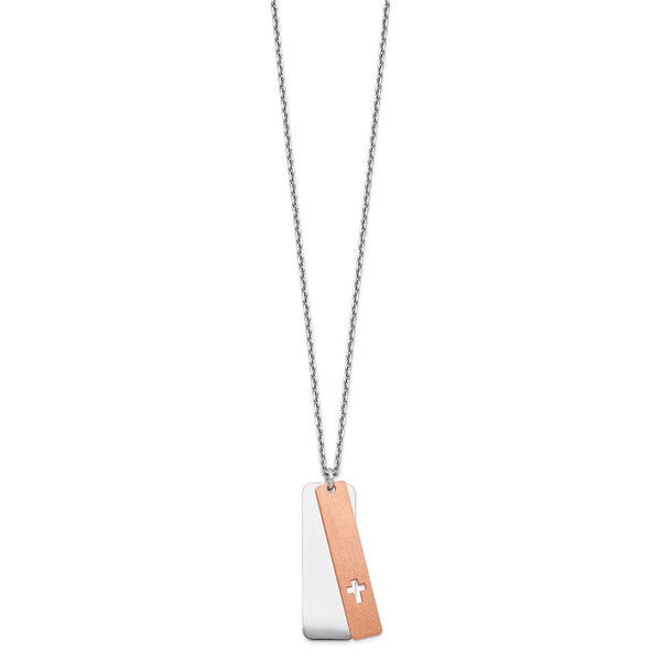 Sterling Silver 18-inch Cross Dog Tag Two-Tone Necklace