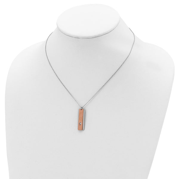 Sterling Silver 18-inch Cross Dog Tag Two-Tone Necklace