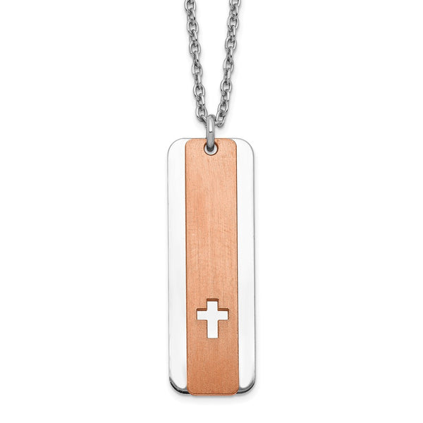 Sterling Silver 18-inch Cross Dog Tag Two-Tone Necklace