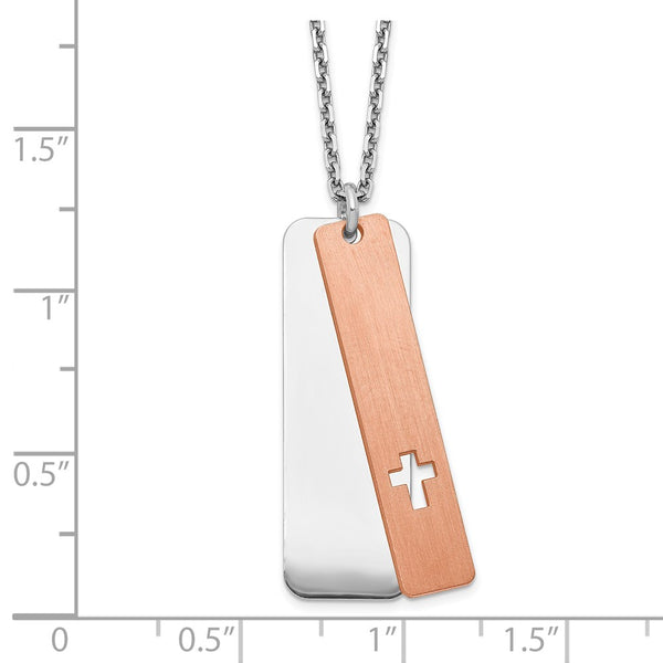 Sterling Silver 18-inch Cross Dog Tag Two-Tone Necklace