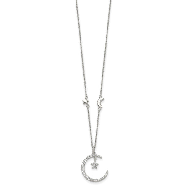 Sterling Silver Cubic Zirconia 16-inch Celestial Moon and Star Necklace