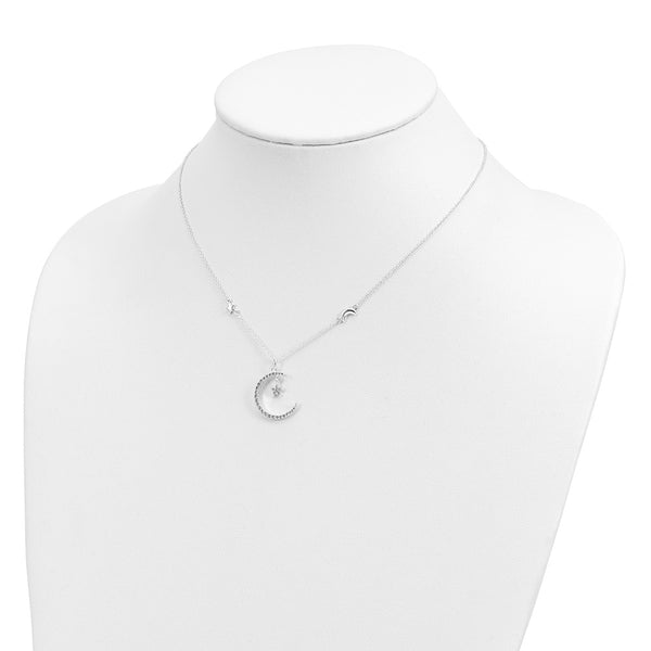 Sterling Silver Cubic Zirconia 16-inch Celestial Moon and Star Necklace