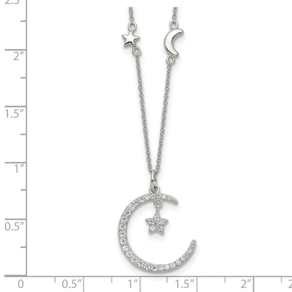 Sterling Silver Cubic Zirconia 16-inch Celestial Moon and Star Necklace