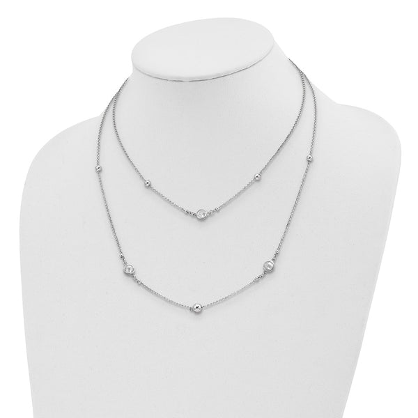 Sterling Silver Cubic Zirconia 17-inch Fashion 2-Strand Necklace