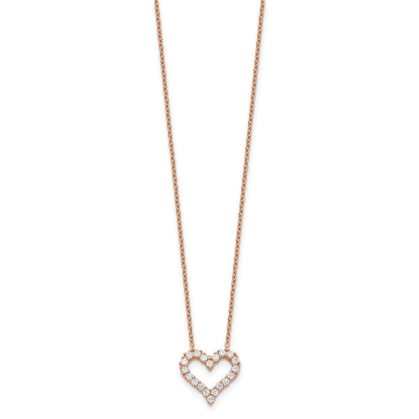 Rose Gold Plated Sterling Silver Cubic Zirconia 18-inch Heart Necklace