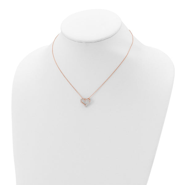 Rose Gold Plated Sterling Silver Cubic Zirconia 18-inch Heart Necklace