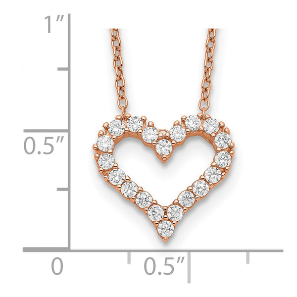 Rose Gold Plated Sterling Silver Cubic Zirconia 18-inch Heart Necklace